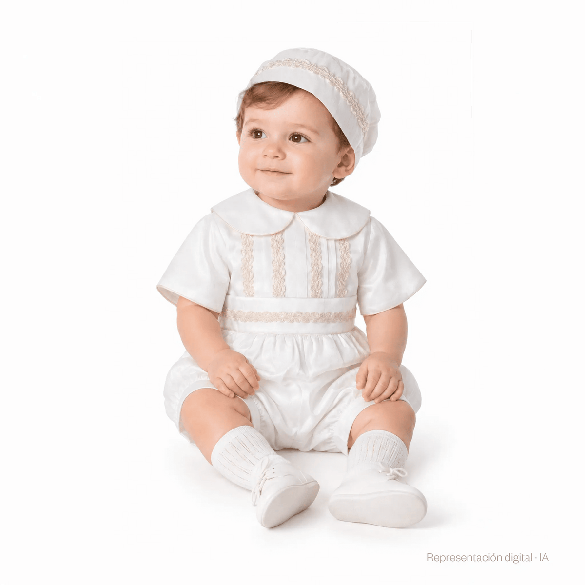 TrajesBombacho de Bautizo para Bebé en Marfil con Gorro y Set de Vela – 402Luca Gobbi